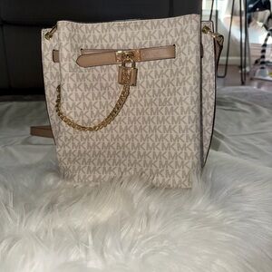 Michael Kors Tan Monogram Shoulder Bag with Gold Chain